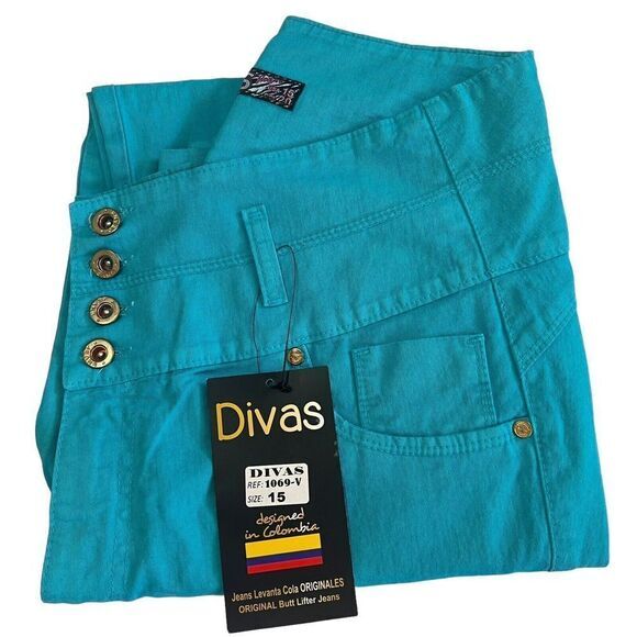 DIVAS JEANS Women's Pants 15 Aqua Blue High Waist Butt Lifter Jeans Made in Peru - Picture 11 of 15